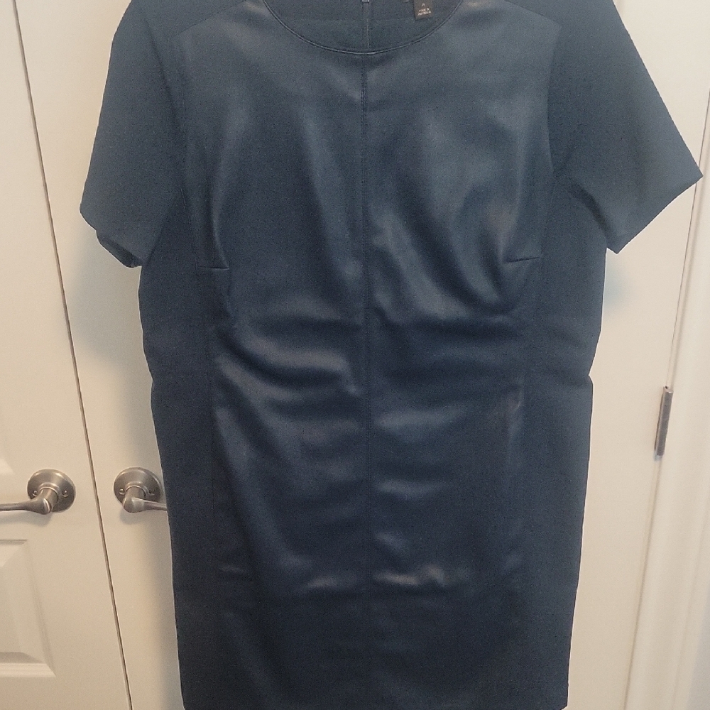 Ann Taylor Faux Leather Mixed Media Shift Dress - Picture 4 of 7